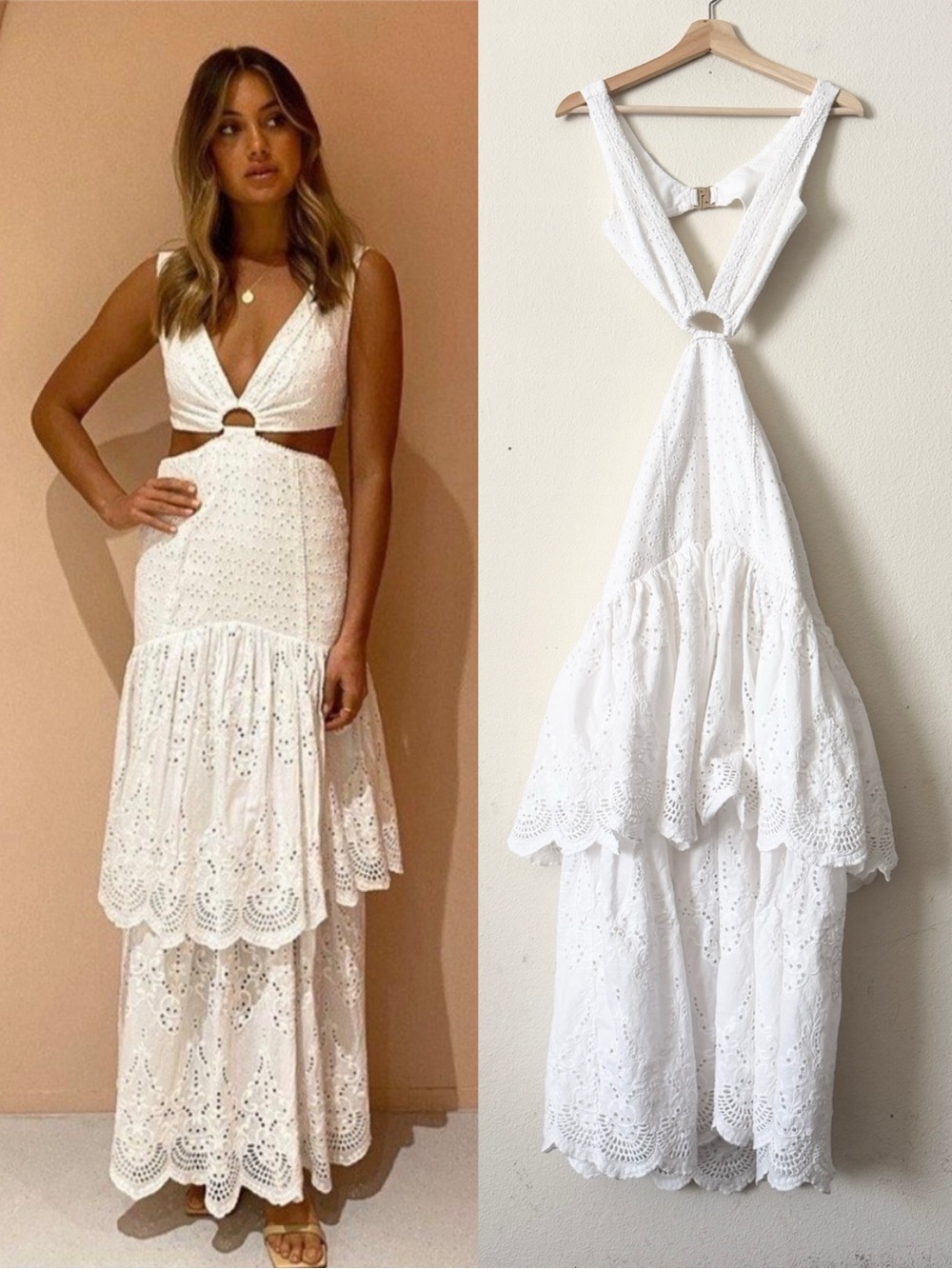 Significant Other SIZE 2 Juliette cutout eyelet tiered maxi dress in white